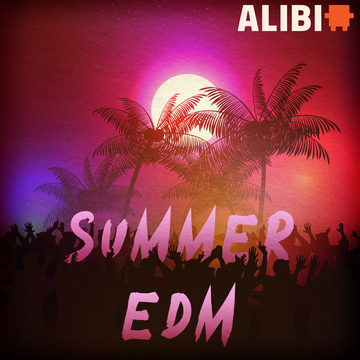 Summer skyline with palm trees and a crowd