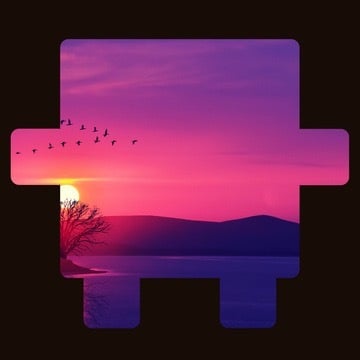 Birds flying over a colorful sunset landscape