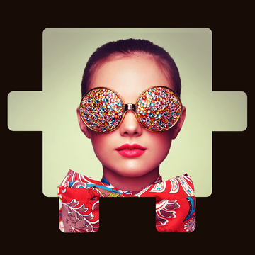 A girl wearing eye google cover in confetti