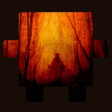 Silhouette of a person in a glowing orange forest