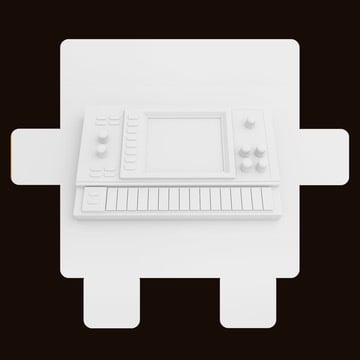 Minimal white 3D music controller with screen and knobs